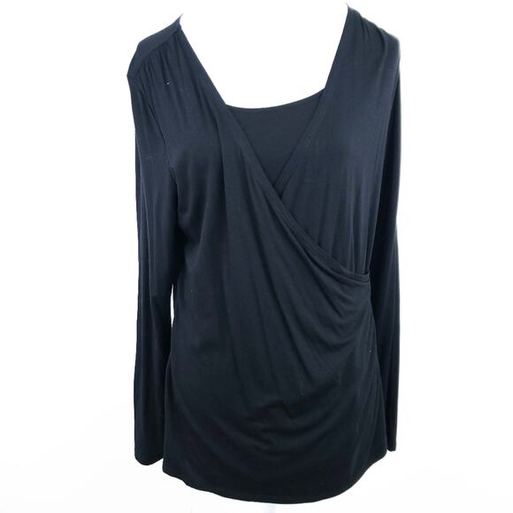 Coldwater Creek Surplice Wrap Shirt Top Blouse Black Size 12 Long Sleeve Career - Picture 1 of 6